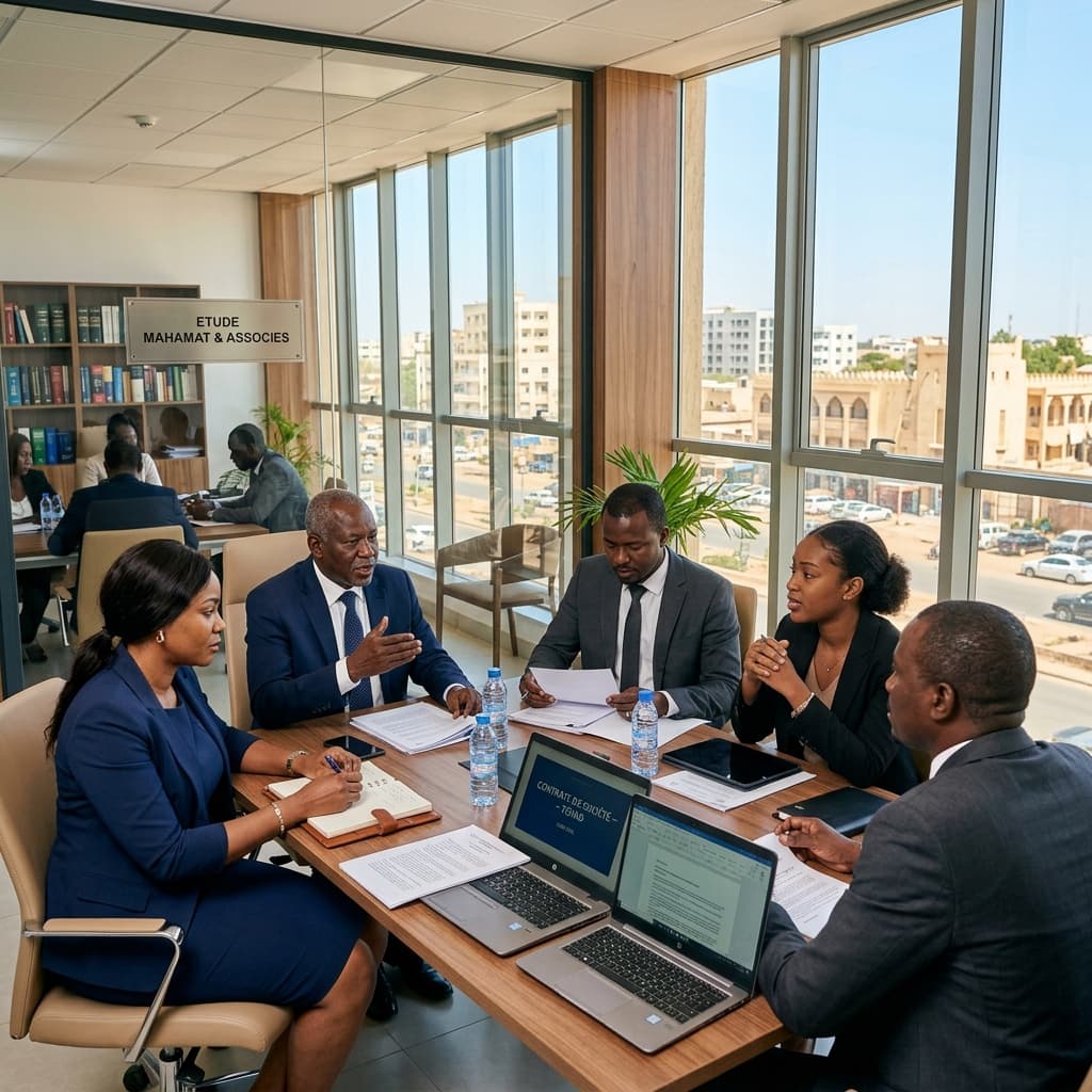 L'équipe Hub Droit Tchad travaillant ensemble